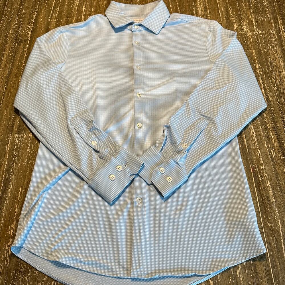 Mizzen + Main Spinnaker Collection L/S Dress Shirt Blue Square Men’s Size M Trim